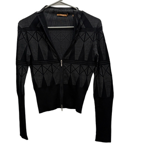Essendi Silk Blend Black Gray Knit Sweater Zip Up Size Small Sweatshirt